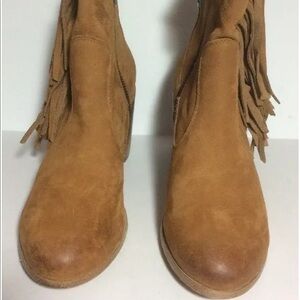 Anthropologie Liebeskind Berlin Tan Suede Fringe Ankle Boots Size 7 Unworn